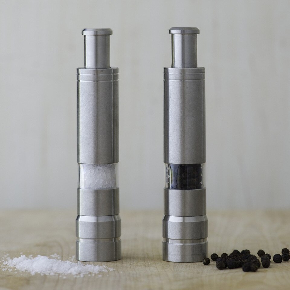 Fletchers' Mill One Handed StainlessSteel Salt & Pepper Mills